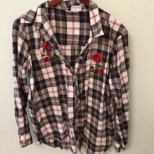 flannel with rose embroidery